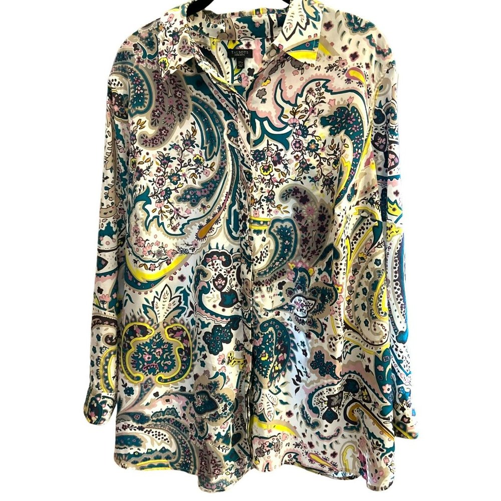 Talbots Women's Plus Sz Paisley Print Button Down Up 2XP Long Adjustable Sleeve